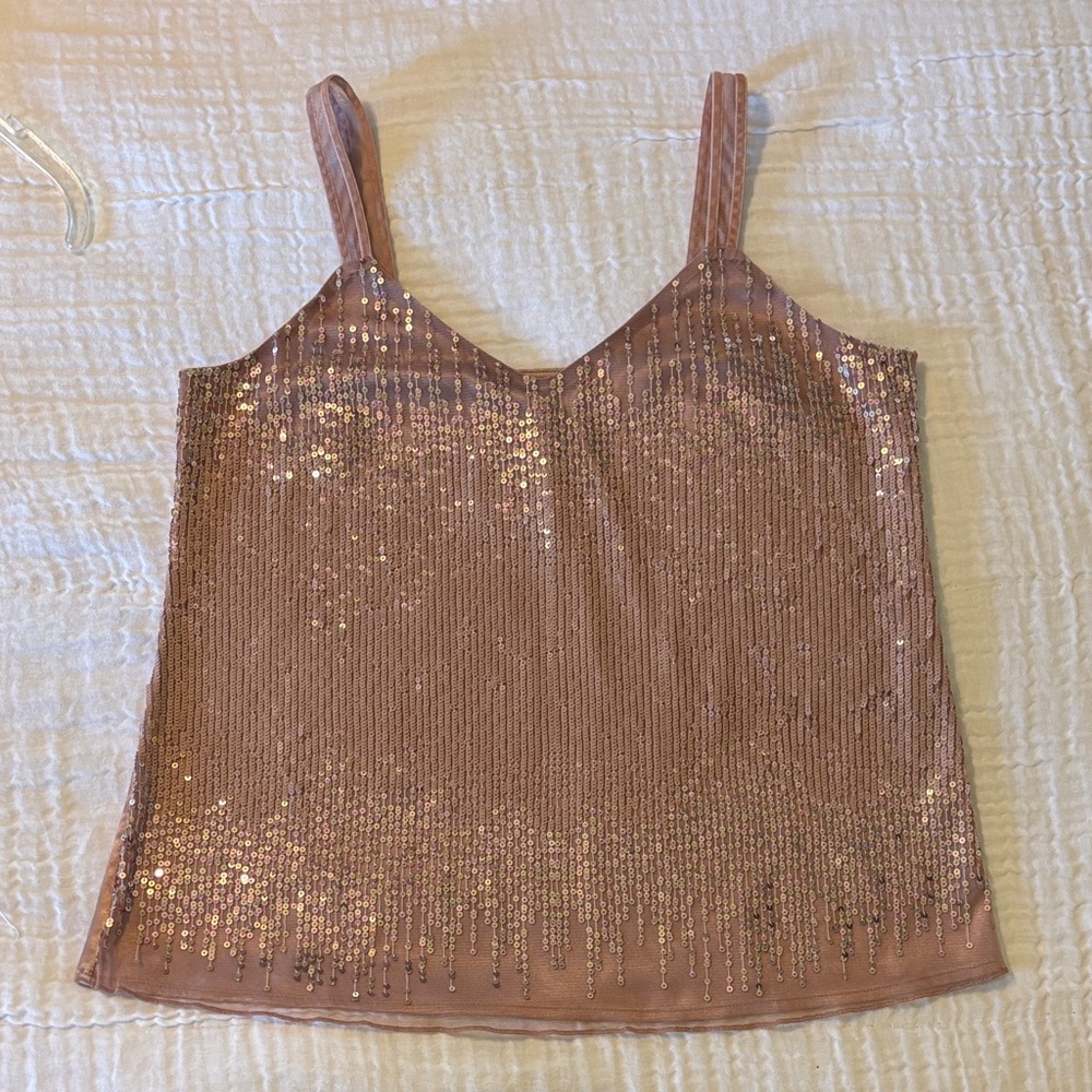 WHBM Amelie Sequin Cami Antique Blush